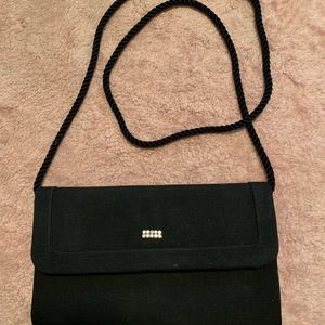black vintage Whitman and Davis long strap purse